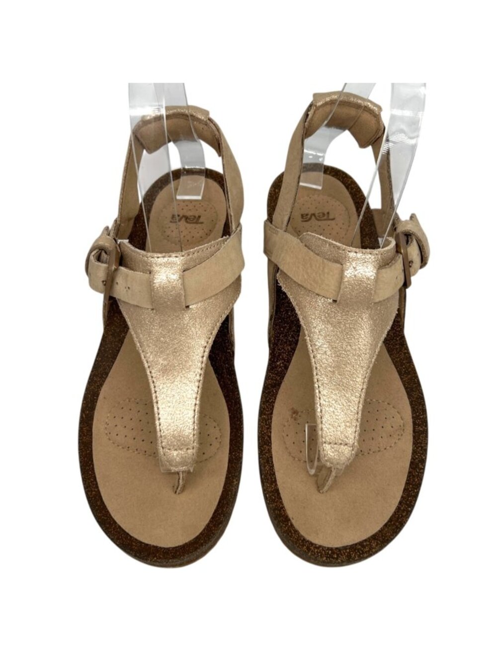 Teva Mahonia Metallic Gold Leather Sandals Three Point Size 7 Boho Chic